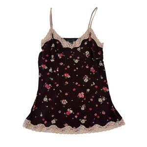 Vintage Banana Republic Y2K Brown Floral Lace Trim Cami Tank Top Boho - MEDIUM